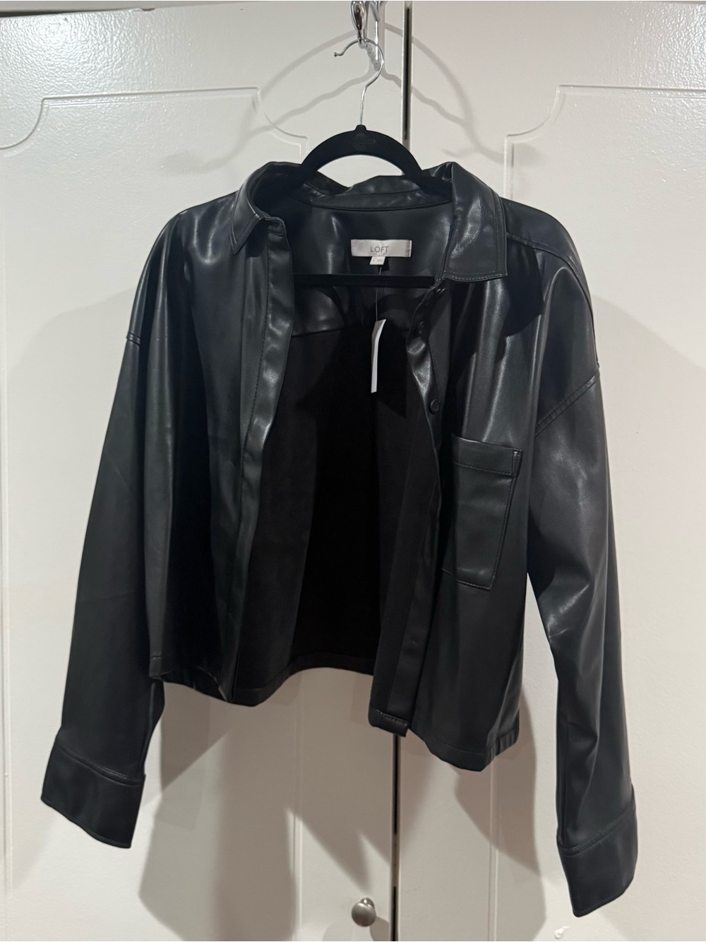 LOFT Black Faux Leather Shirt Jacket